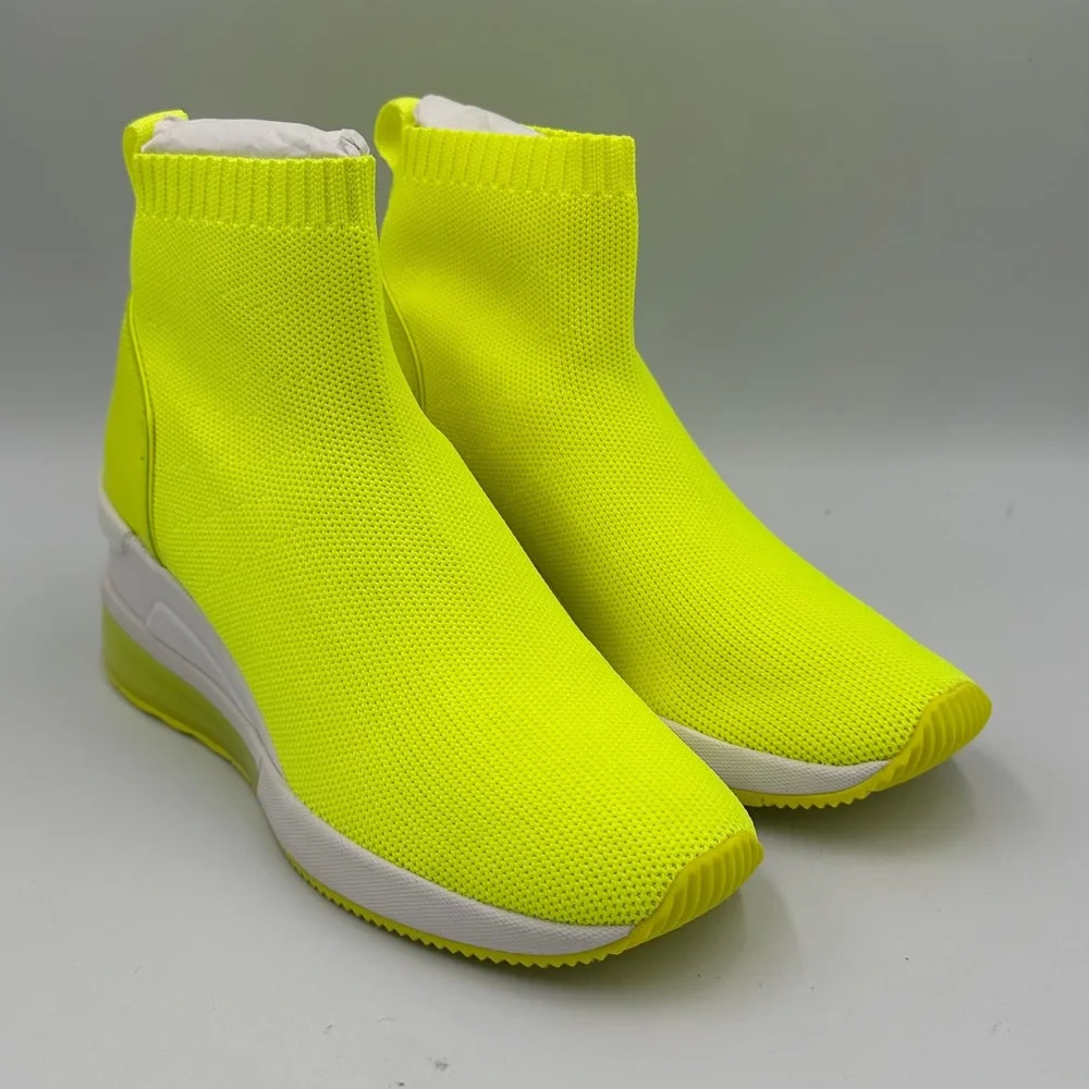 Michael Kors Womens‎ Extreme Neon Yellow Sock Sneakers Boot Wedge Heel Size 5M